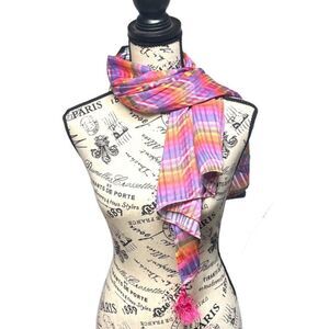 Rainbow Stripe Large Scarf Boho Chic With Tassel Pride Spring Summer Vibrant